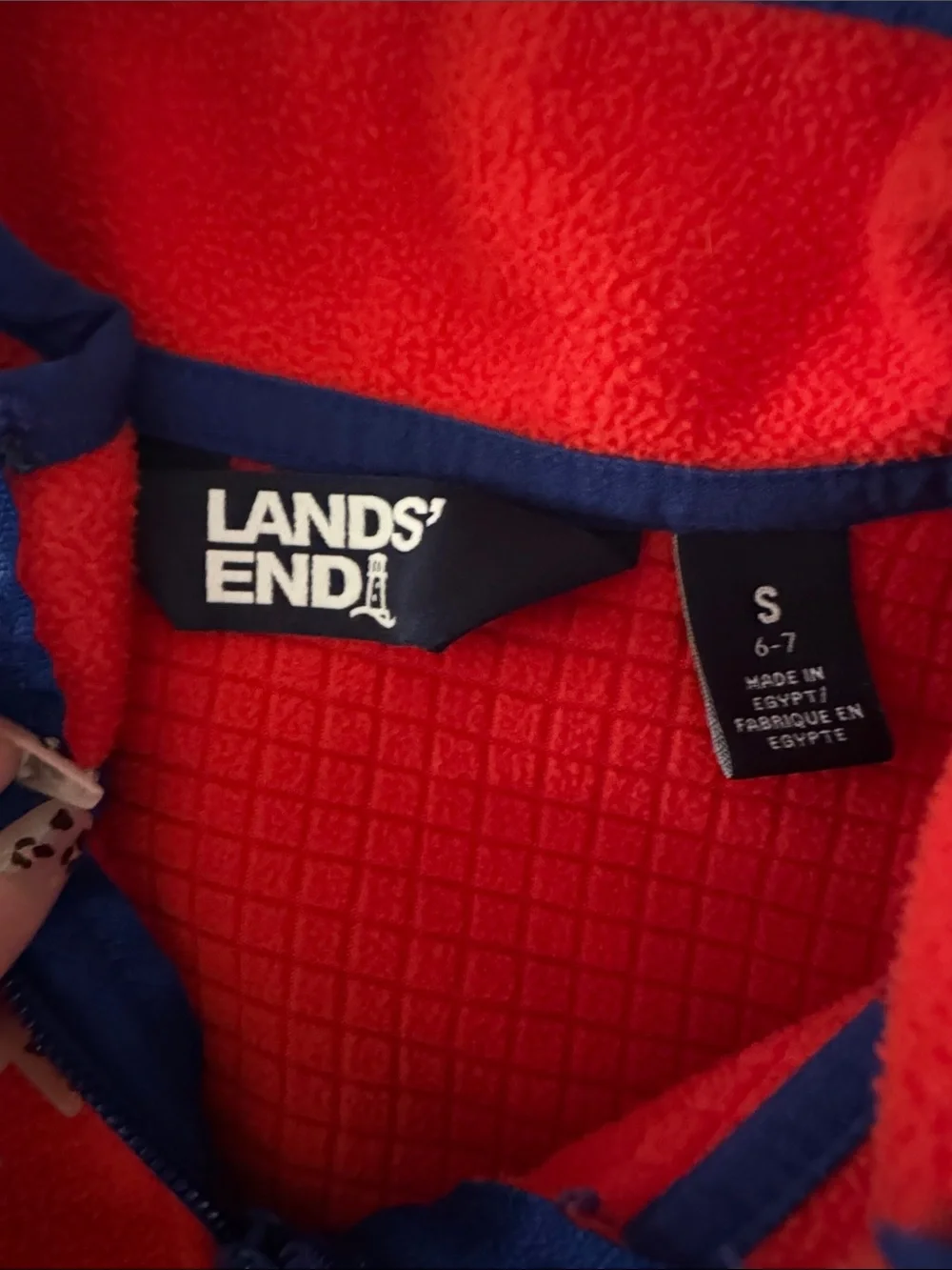 Lands' End Red Full-Zip Fleece with Blue Accents